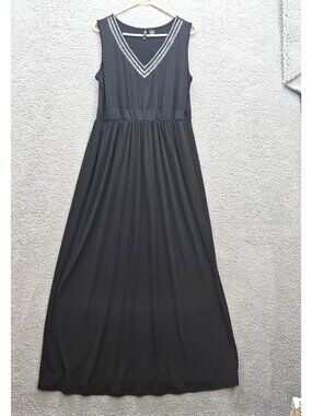 New Directions Woman Black Maxi Dress 1X Sleeveless Embellished V-Neck Stretchy